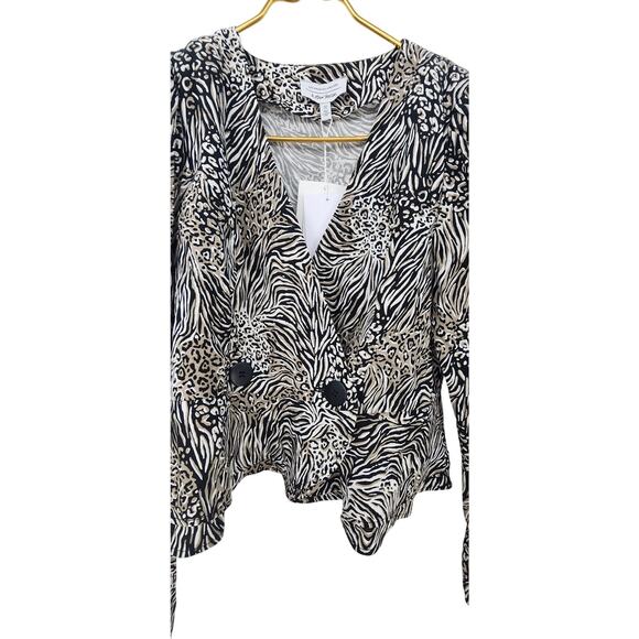 New NWT & Other Stories Animal Print Peplum Duo Button Wrap Blouse Top US 8 - Picture 5 of 12
